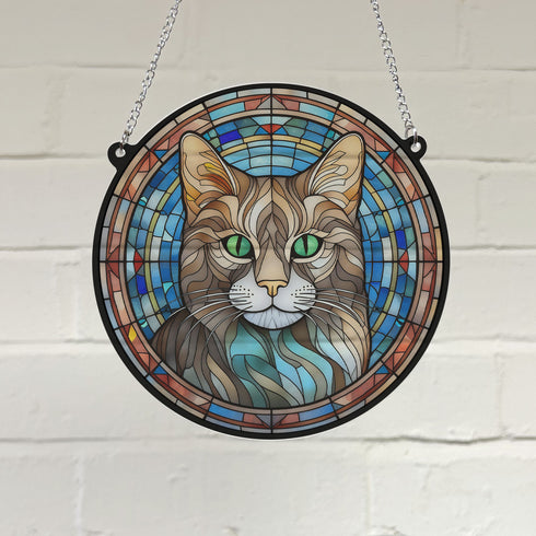 Cat Tabby Stained Glass Effect Suncatcher